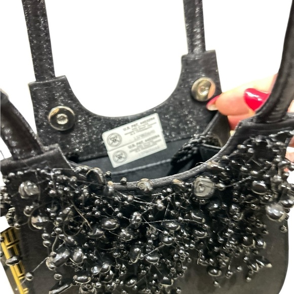 NWT Sasha Black Beaded mini evening  Bag corded shoulder strap - Picture 9 of 11